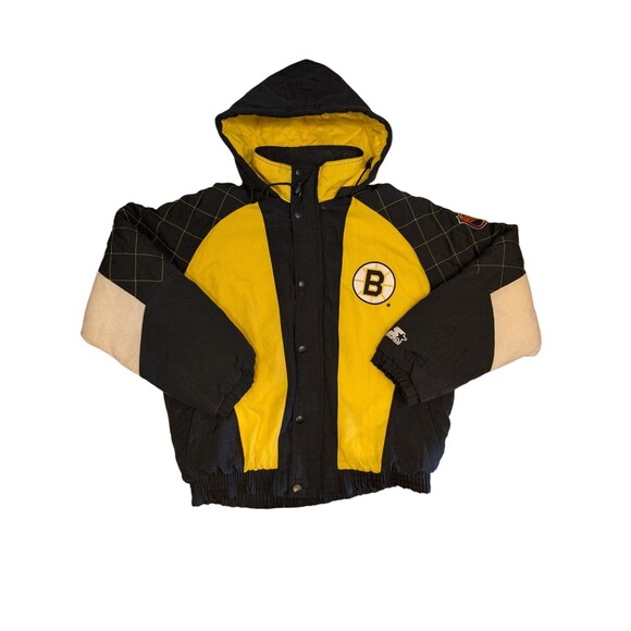 Vintage 90's NHL Boston Bruins Yellow Starter Hooded Parka Puffer Jacket Size M - Picture 5 of 7